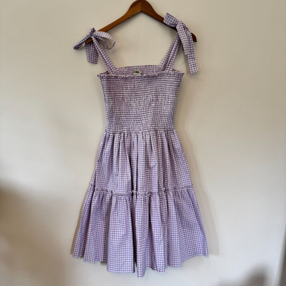 Club Beymen Lavender Gingham Smocked Tie-Strap Tiered Sundress Size EU 38 US 6